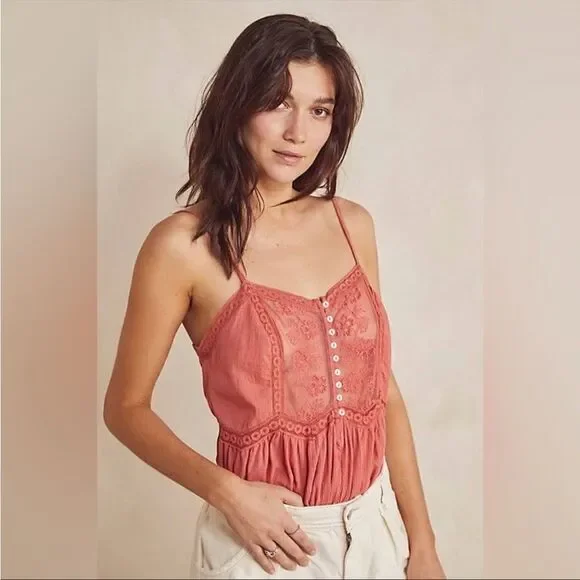 NWOT Free People Still The One Bodysuit in Coral S - Picture 9 of 10